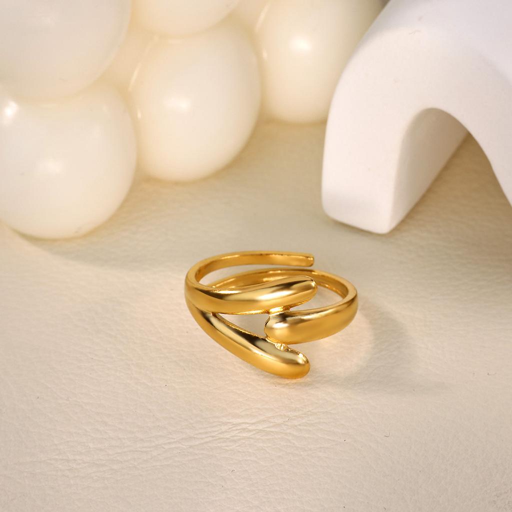 Geometric Heart Multilayer Stainless Steel Ring 18K Gold-plated Anti Fading Open Ring for Women Wedding Jewelry Accessories Gift