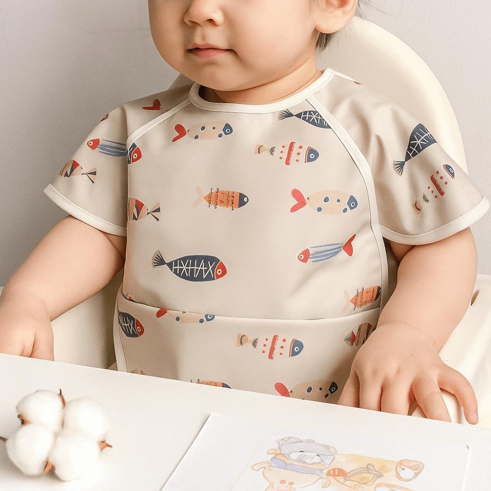 Soft Feeding Apron Short Sleeve Burp Cloth Apron Style Baby Bibs  Feeding