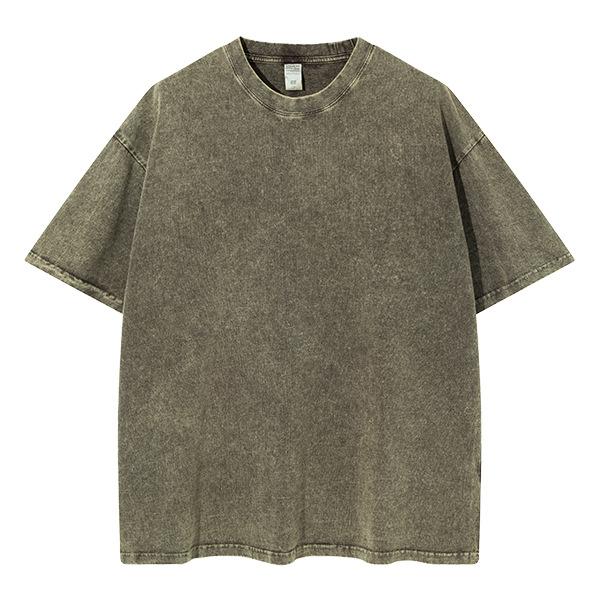 Sommer Herren Washed T-Shirts 230G Schwere Baumwolle Vintage Verwaschene Farbe Übergroß Unisex Basic T-Shirt Kurzarm Locker Workout Tops
