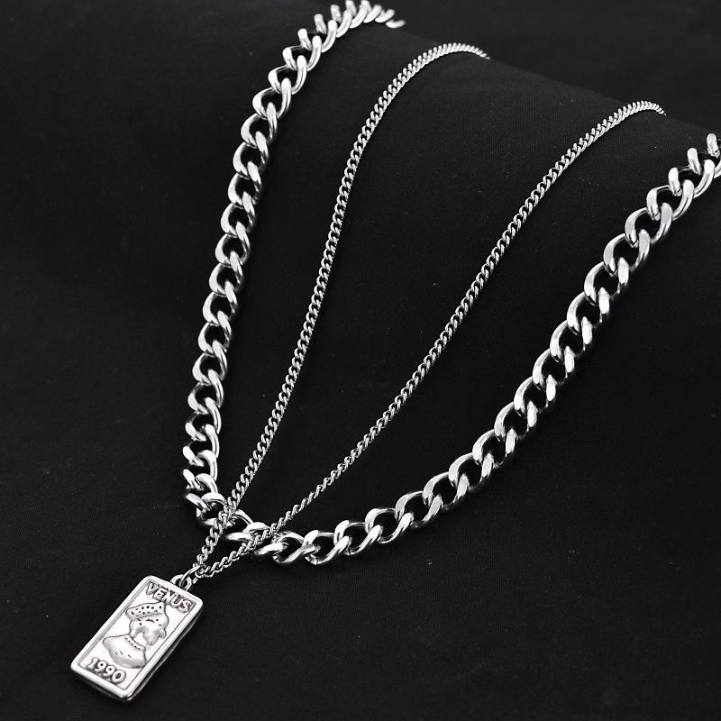 European-American Retro Minimalist Double-Layer Titanium Steel Necklace - Unisex Trendy Street Fashion