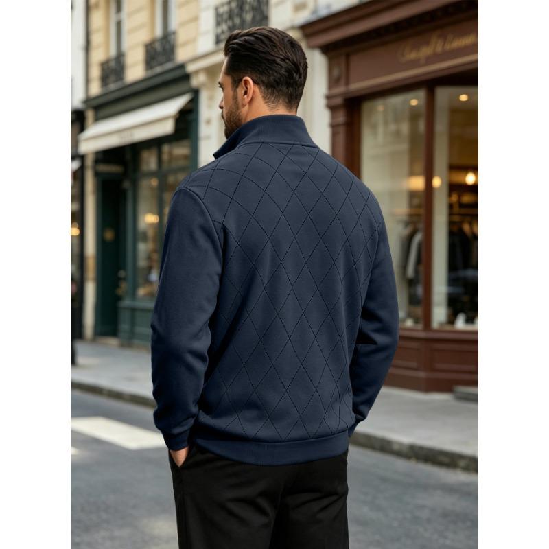 Men's Half-Zip Collared Diamond Quilted Casual Sweatshirt.