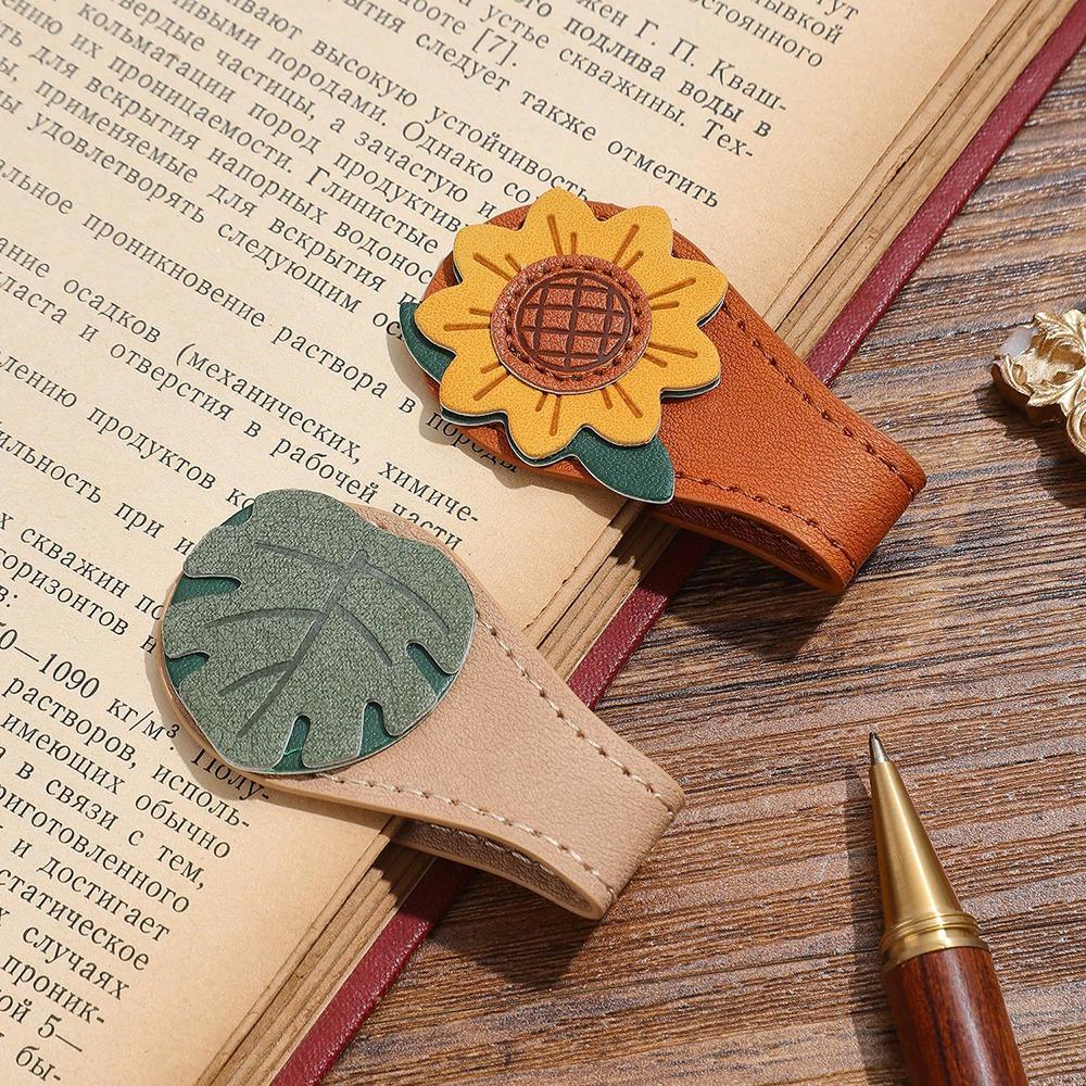 Vintage plant leather bookmark, magnetic bookmark, leather book clip, essential for students to read