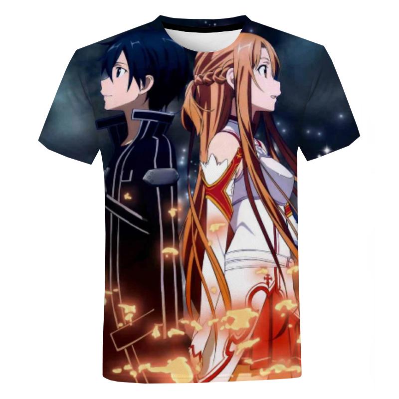 

Футболка с 3D принтом аниме SAO для мужчин и женщин, летняя повседневная футболка большого размера, модные уличные футболки с круглым вырезом в стиле Харадзюку