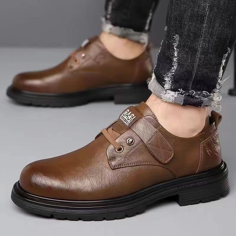 

Men s shoes spring and autumn new casual leather shoes men s platform non-slip trend versatile tooling shoes retro business Martin boots 44