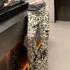 Hotsweet Leopard Print Patchwork Broek Dameskleding Modieus Gescheurd Lente Herfst Amerikaans Hoge Taille Wijde Pijp Jeans