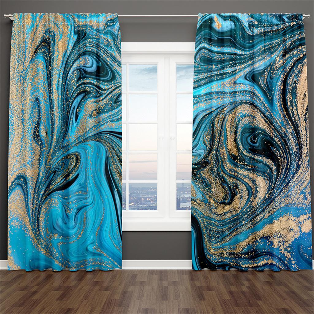Luxury Black Gold Geometric Curtains Modern Line Window Drapes 2 Panels Elegant Living Room Bedroom Home Decor