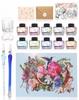 Glasfeder und Tinten-Set Set mit 2 Briefen und Schutzhülle Künstler-beaufsichtigt [Japanische Marke] 10-Farb-Stifte, Etui, (Blaues Paket)