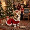Roter Hund Weihnachtsmann Kleid Netz Samt Haustier Outfit Waschbar Roter Netzrock Weihnachtsfeier