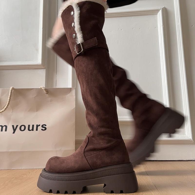Ruodan autumn new small sleeve square heel boots 2025 thick-soled retro thin and heightened fashion boots over the knee women