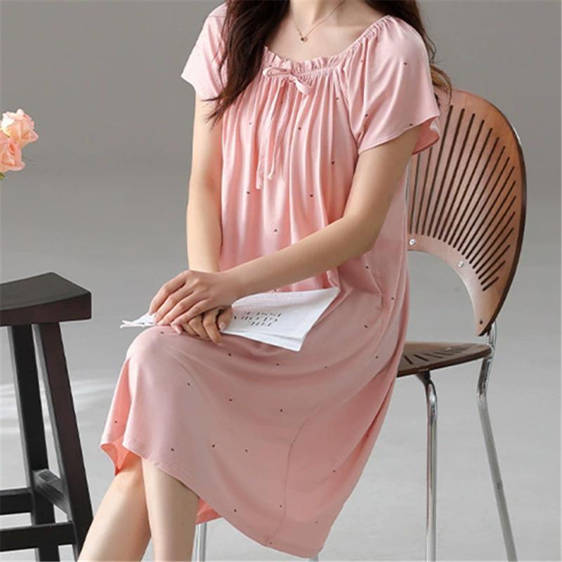 

Summer Modale Women s Sleep Dress Round Neck Pullover Short Sleeve Home Clothes Outdoor Wearable Comfortable Nightgown XL розовый