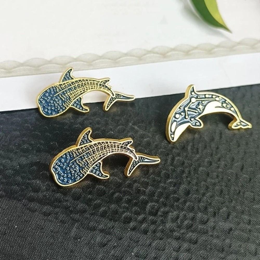 2 Pcs Vintage Whale Dolphin Badge Animal Fish Shaped Metal Badge Whale Dolphin Brooch Female