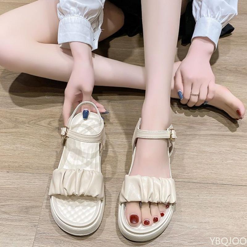 Fashion Trendy Summer New Women's Sandals Casual Daily Thick Bottom Non Slip Beach Solid Color Flat Sandals Sneakers Zapatos De Mujer