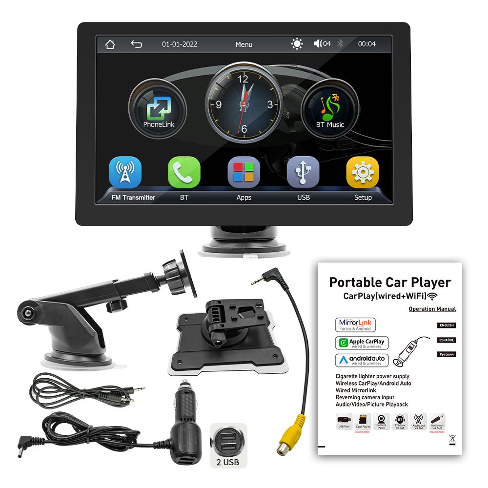 BQCC 9" Portable IPS HD Screen Car MP5 Player Mirrorlink BT FM GPS Car Stereo Android Auto Carplay Car Radio for Universal Car