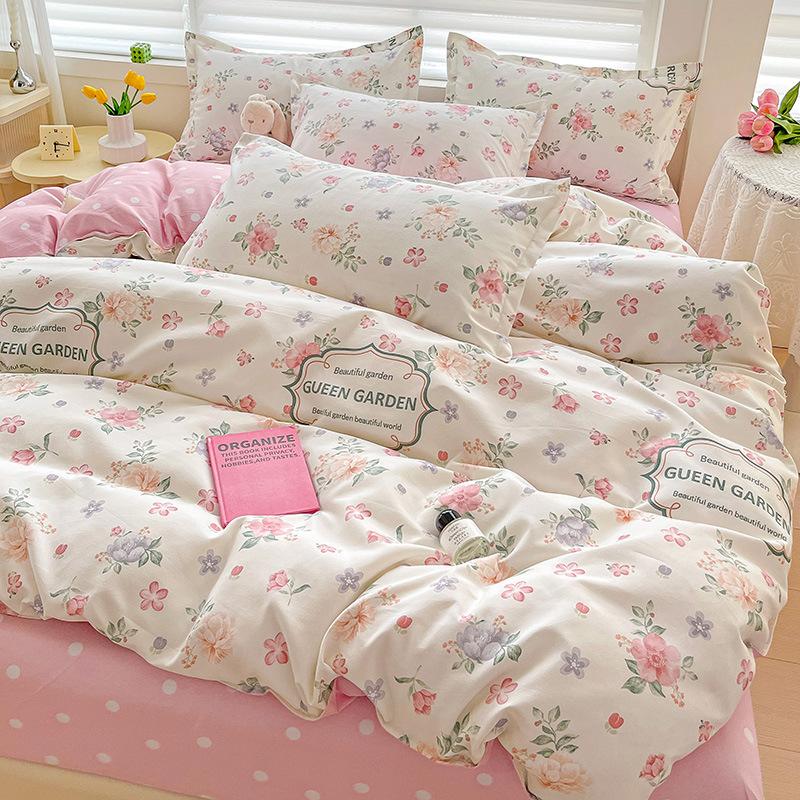 Small Fresh Thickened Pure Cotton Brushed Four-piece Set New Autumn and Winter Cotton Dormitory Bed Sheet Quilt Cover Bedding