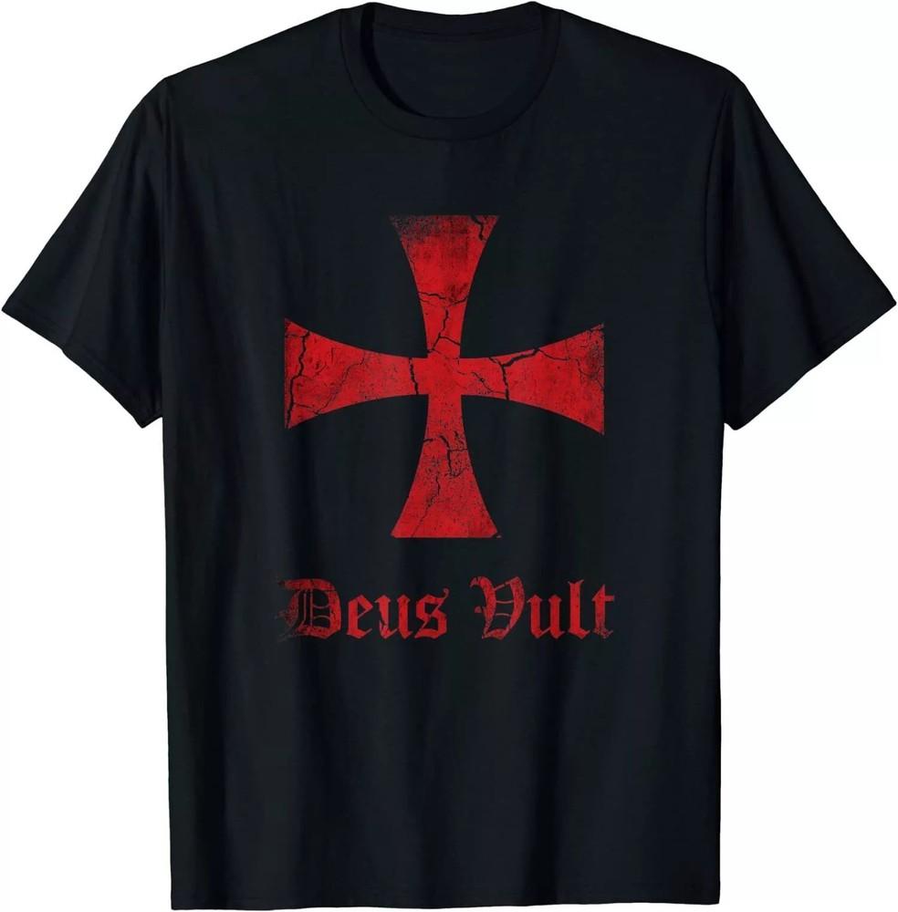 NEW LIMITED Mens Distressed Deus Vult Knights Templar Cross, Crusader T-Shirt... Unisex T-Shirt