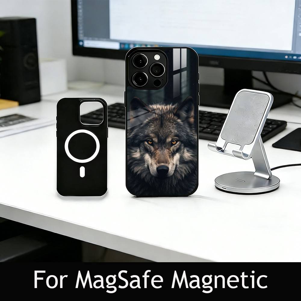 Wildes Wolf-Thema Handyhülle Für iPhone17,16,15,14,13,12,11 Plus,Pro Magnetisch mit Magsafe Kabelloses Laden