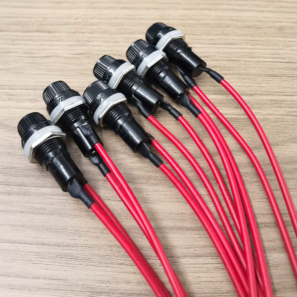 KILIGEN 6pcs 5x20mm Pre-wired Fuse Holder, AC 10A 250V Black Screw Cap Fuse Holder,