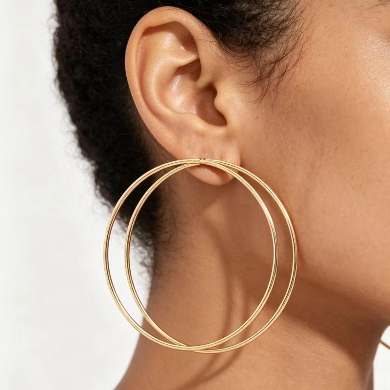 2026 New Double Circles Women's Hanging Earrings Gold Color Metal Hollow Round Dangle Earrings Punk Personality Ear Jewelry