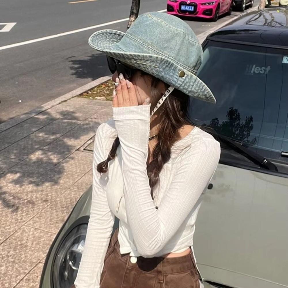 Large Brim Cowboy hiking hat Denim Fisherman Hat Casual Bucket Hat