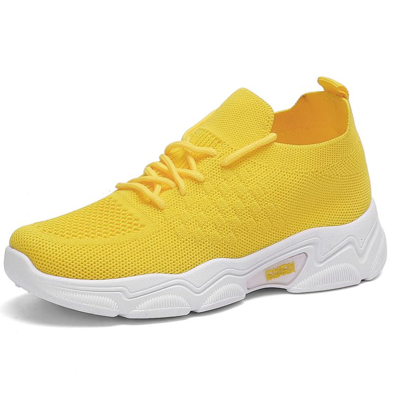 Spring Summer Yellow Casual Shoes Breathable Mesh Platform Tennis Shoes Women Flying Shoe Lightweight Running Shoes Ladies Flats