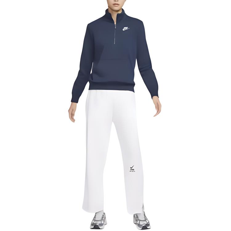 Nike Sportswear Club Fleece Soft Comfortable Solid Color Stand Collar Long Sleeve Knit Top Women tops Obsidian DQ5839-451