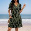 Women's Summer V-Neck Casual Beach Dresses Pod Short Sleeve Vintage Floral Print Dresses