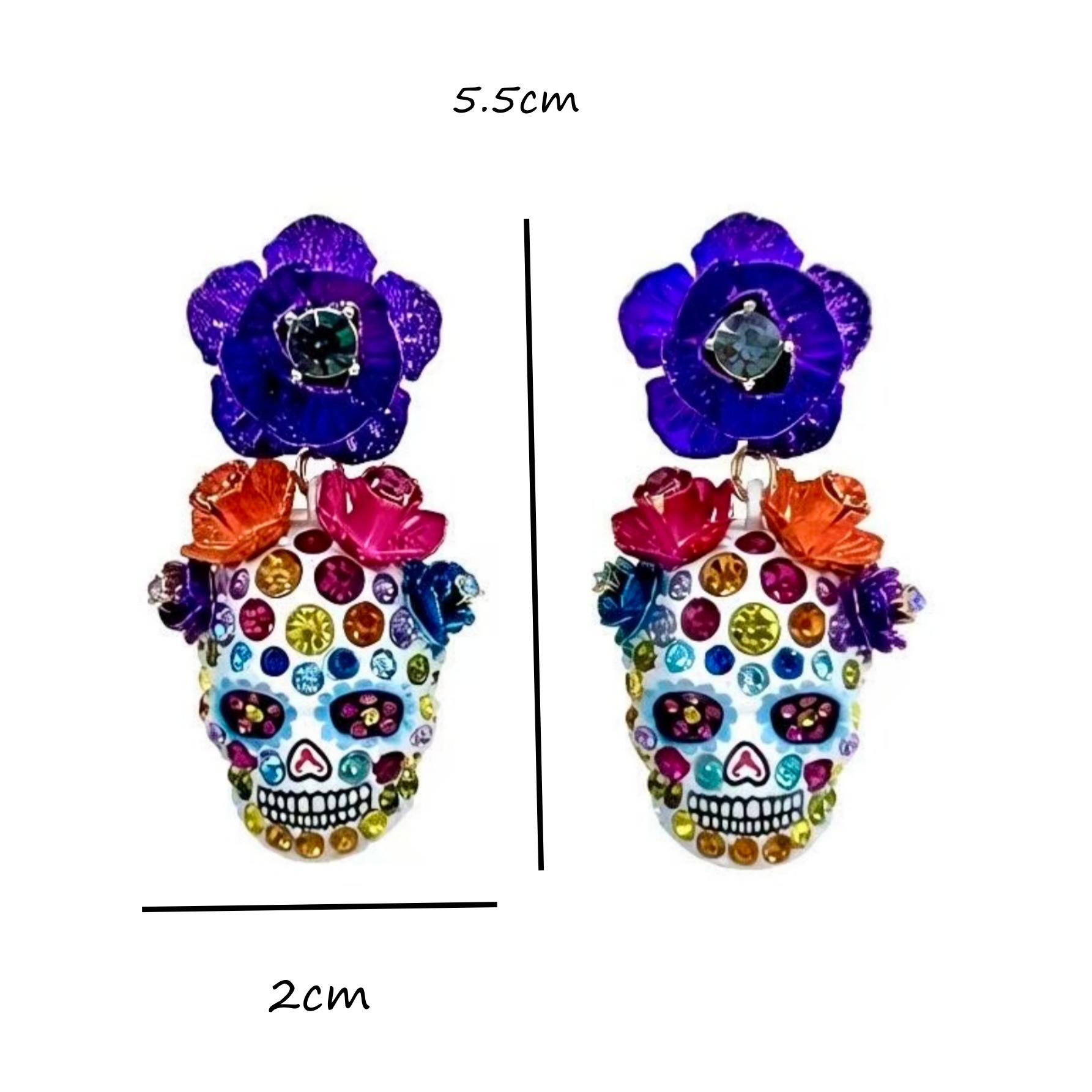 New Skull Enamel Drop Earrings for Women,Colorful Rhinestone Inlaid Halloween Dangle Earrings, Unique Personalized Gothic Lady Ear Jewelry Accessories Zinc alloy