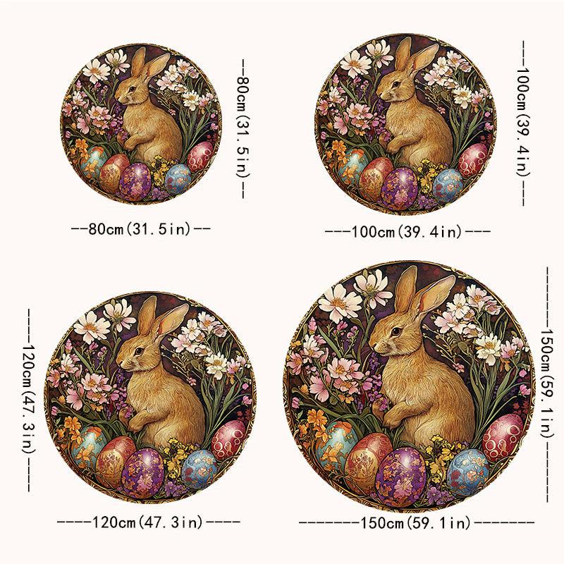 Vintage Rabbit Round Rug Non-Slip Machine Washable Floor Mat 2D Flat Soft Area Rug for Bedroom Easter Decor Gift