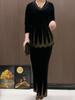 2pcs Pants Suit Spring Women's  Plus-size Velvet Blouse Rhinestone Elastic Waistband High-waist Velvet Pants Two-piece Set