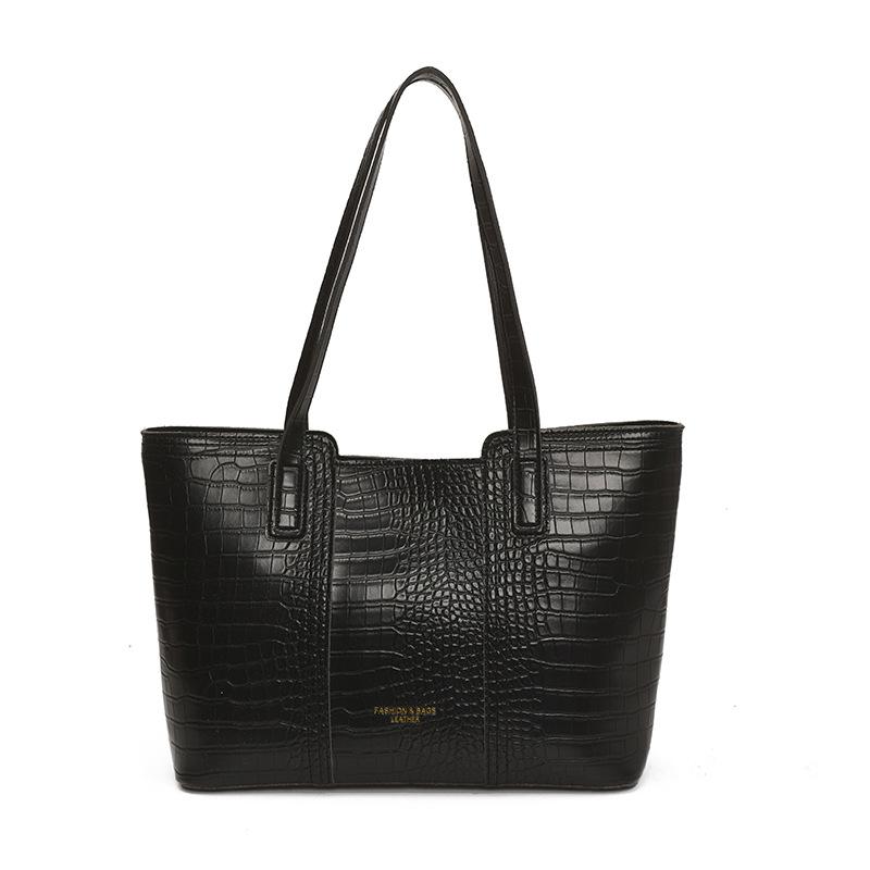 Premium Sense Solid Color Simple Crocodile Pattern Large Capacity Tote Bag Women's 2025 New Trend Fashion Versatile Shoulder Bag