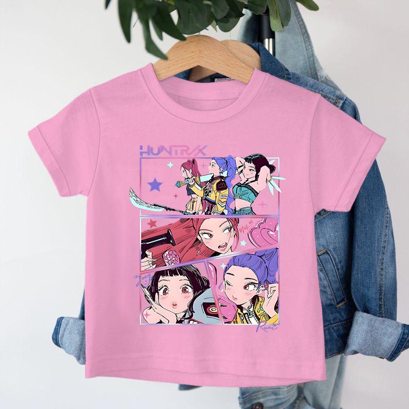 New KPop Demon Hunters Saja Boys Cartoon Boys T-shirt Round Neck Print Fashion Casual Top Children's T-shirt Kids Clothing
