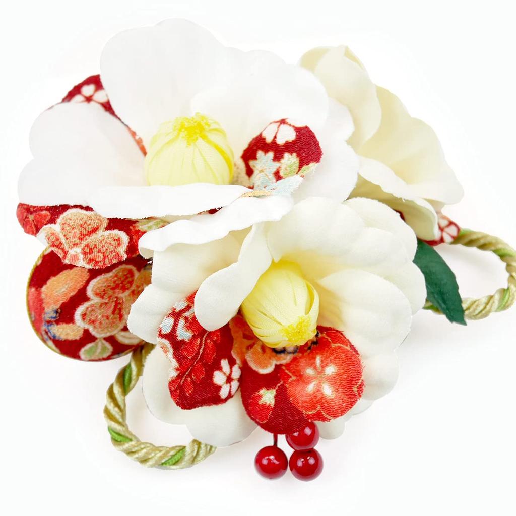 hair ornament set Furisode ceremony crepe white camellia 2-piece coming-of-age kk-360