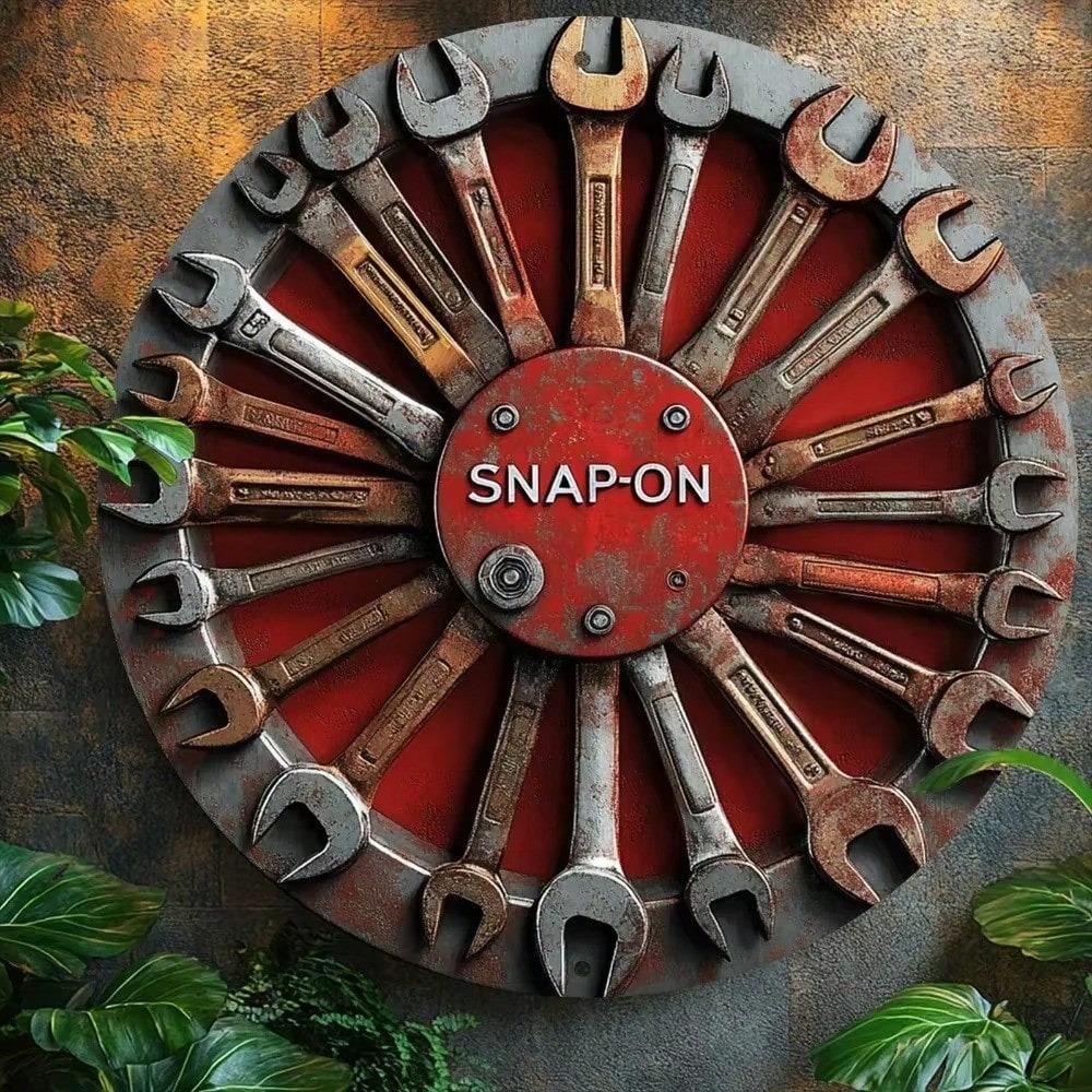 Classic Wrench Round Aluminum Sign Vintage Tool Wall Art Decor Home Bar Garage