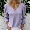 2026 Spring New Women's V-neck Hollow Casual Mid-sleeve Solid Color Top