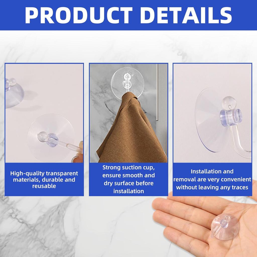 20Pack Suction Cup Hooks 1.2Inch Clear PVC Suction Cups Hooks, Removable and Reble Utility Hooks for Glass Windows, Mirrors, Doors, Tiles, Shower,