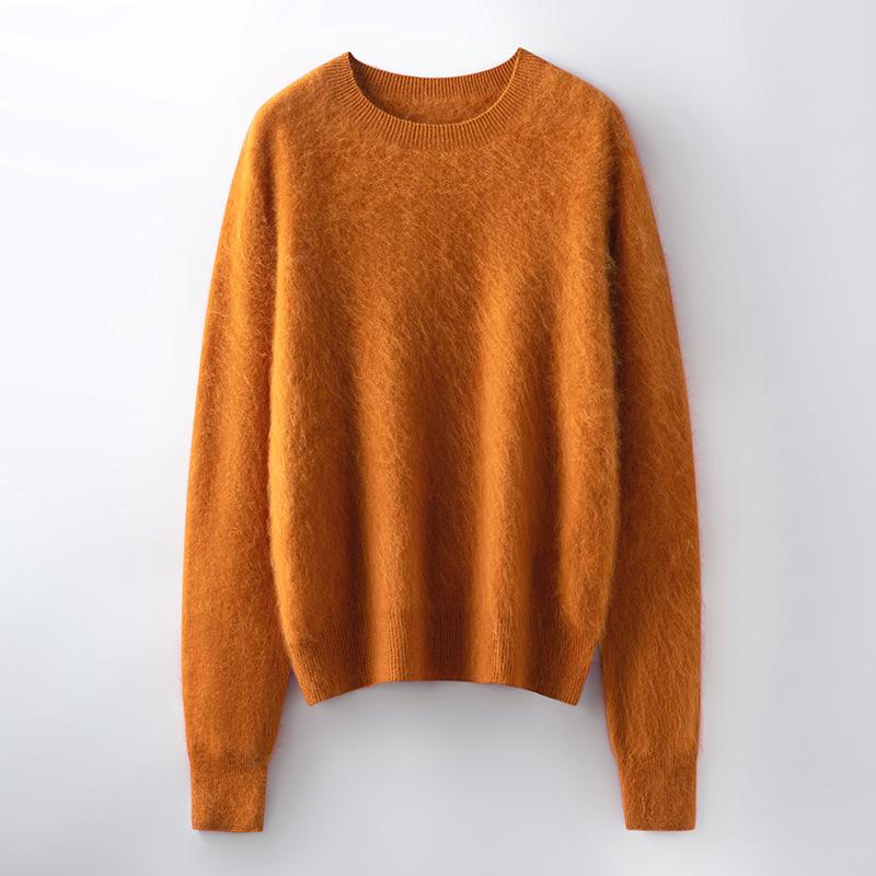 Autumn And Winter New Brushed Women'S Loose Round Neck Long Sleeve Solid Color Pullover Wool Bottoming Knitted Sweater