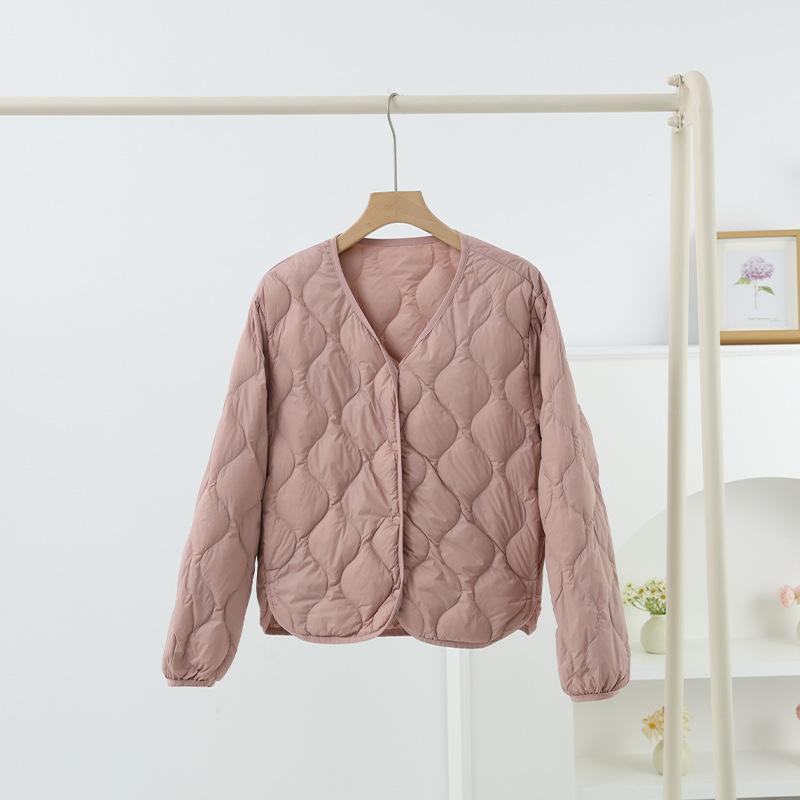 Autumn and winter new simple V-neck casual light and thin short down jacket women's jacket versatile collarless light and thin liner