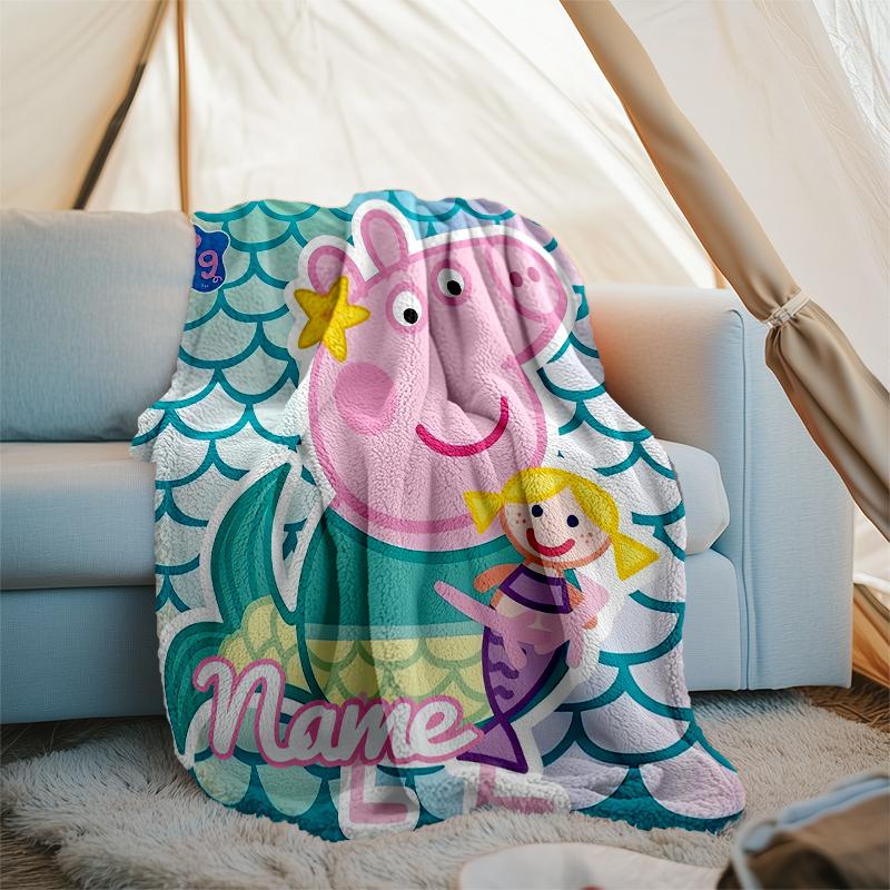 Personalized Custom Name Blanket - Peppa Pig Print Design,Blanket for Sofa,Bed,Travel,Camping - Soft and Warm, Great Gift