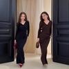 2025 Fall V-Neck Long-Sleeve Sweater & Slim Fit Knit Skirt Set for Women