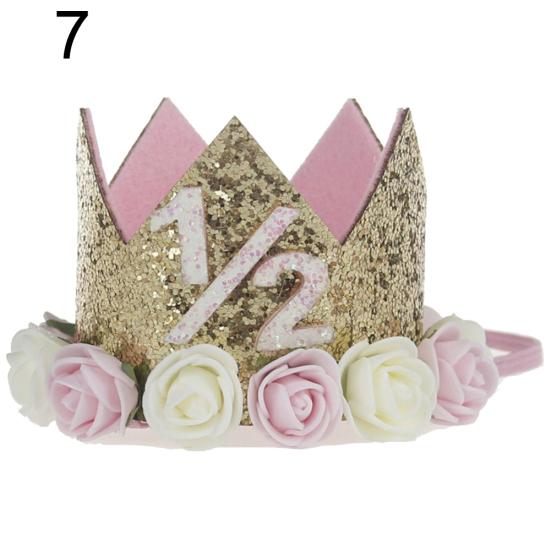 Baby Girl Sequin Number Flower Crown Headband Birthday Party Performing Headwear