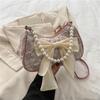 Women's Summer 2026 Trendy Crossbody Bag: Pleated Pearl Handbag with Cute Bow