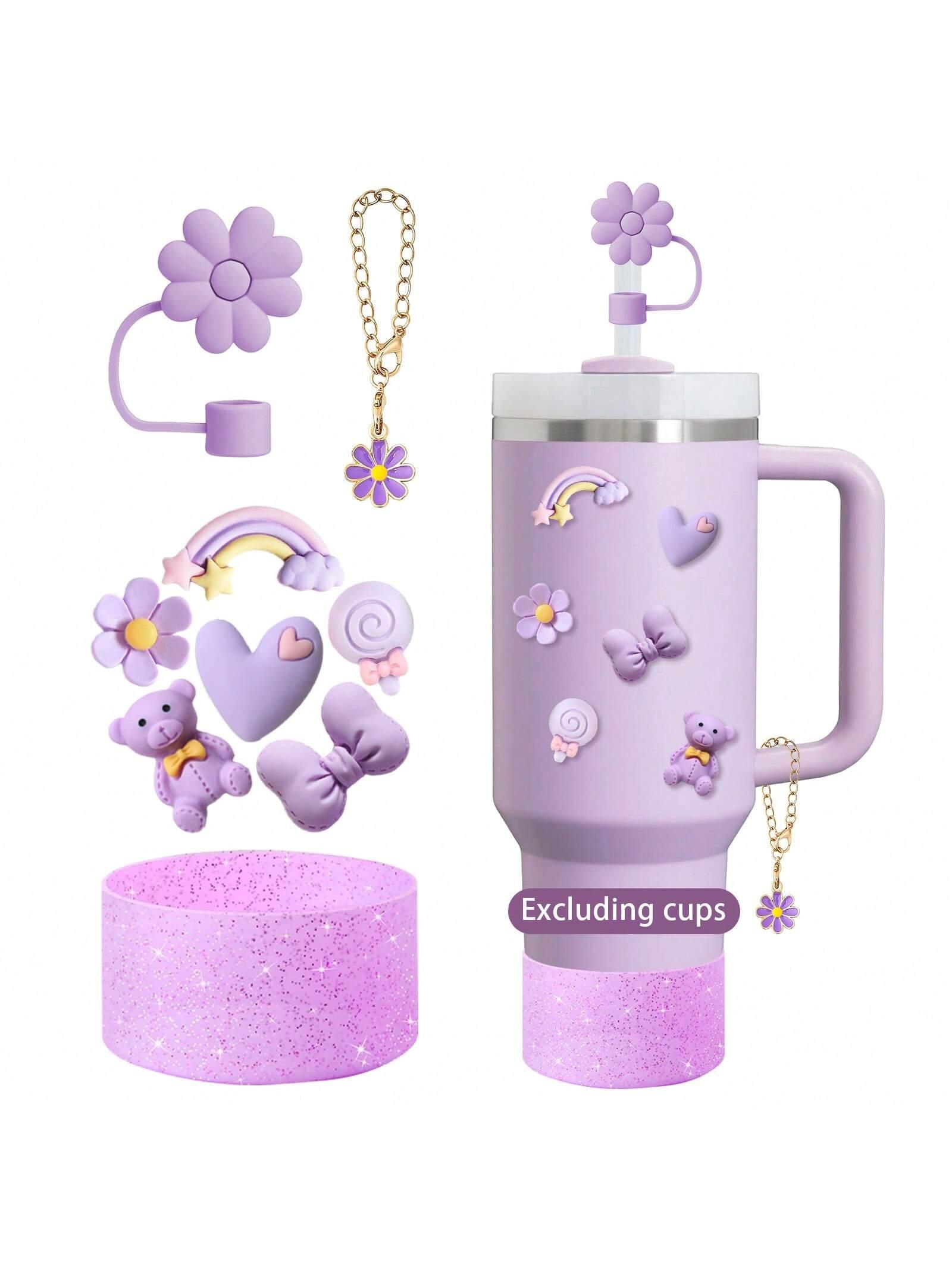 

Cup accessories, cute 3D stickers, straw lid, cute handle pendant, silicone boots compatible with Stanley cup drum рожевий