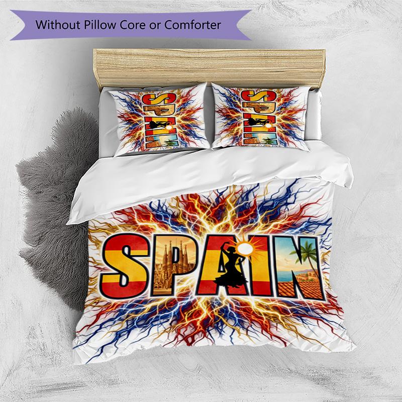Spain Football Printed Bedding 3 Piece Set Cozy Breathable Bed Cover Set As Housewarming Holiday Gift