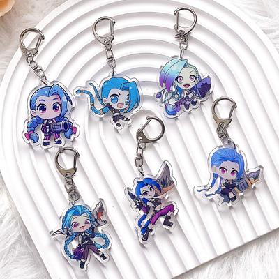 LOL Arcane:League of Legends Jinx Akryl Nyckelring Tillbehör Väska Söt Tecknad Rolig Ryggsäck Nyckelringar Kreativa Vänner Gåvor