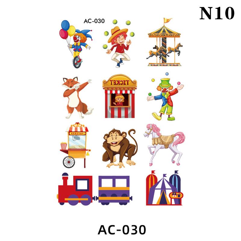 

Cartoon Circus Themed Waterproof Tattoo Stickers Racing Toys Colorful Wildlife Temporary Stickers