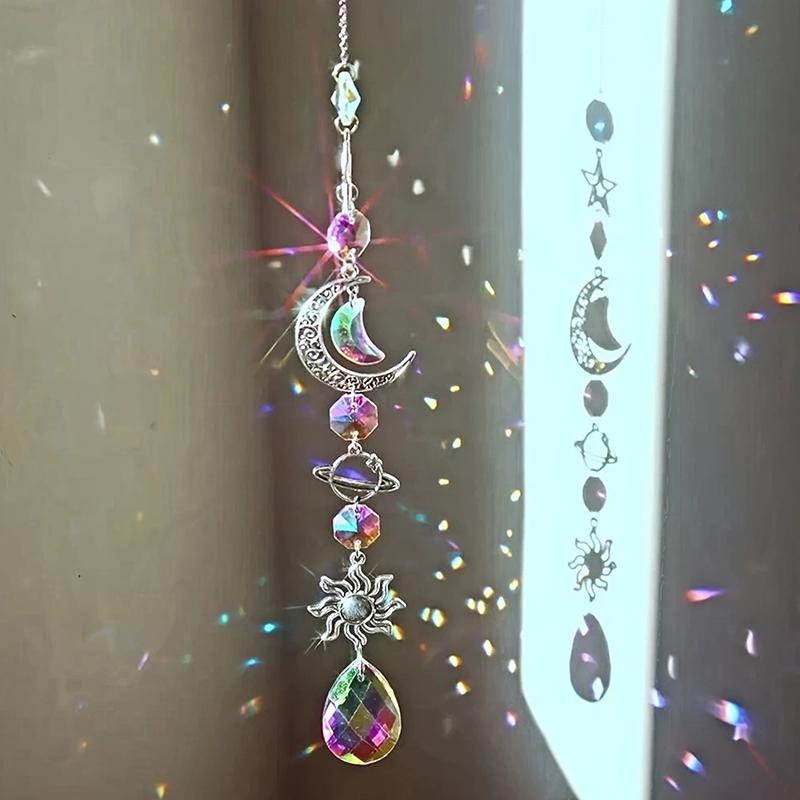 1Pc Crystal Wind Chime Moon Sun Star Catcher Diamond Prisms Pendant Dream Catcher Rainbow Hanging Drop Home Windchime