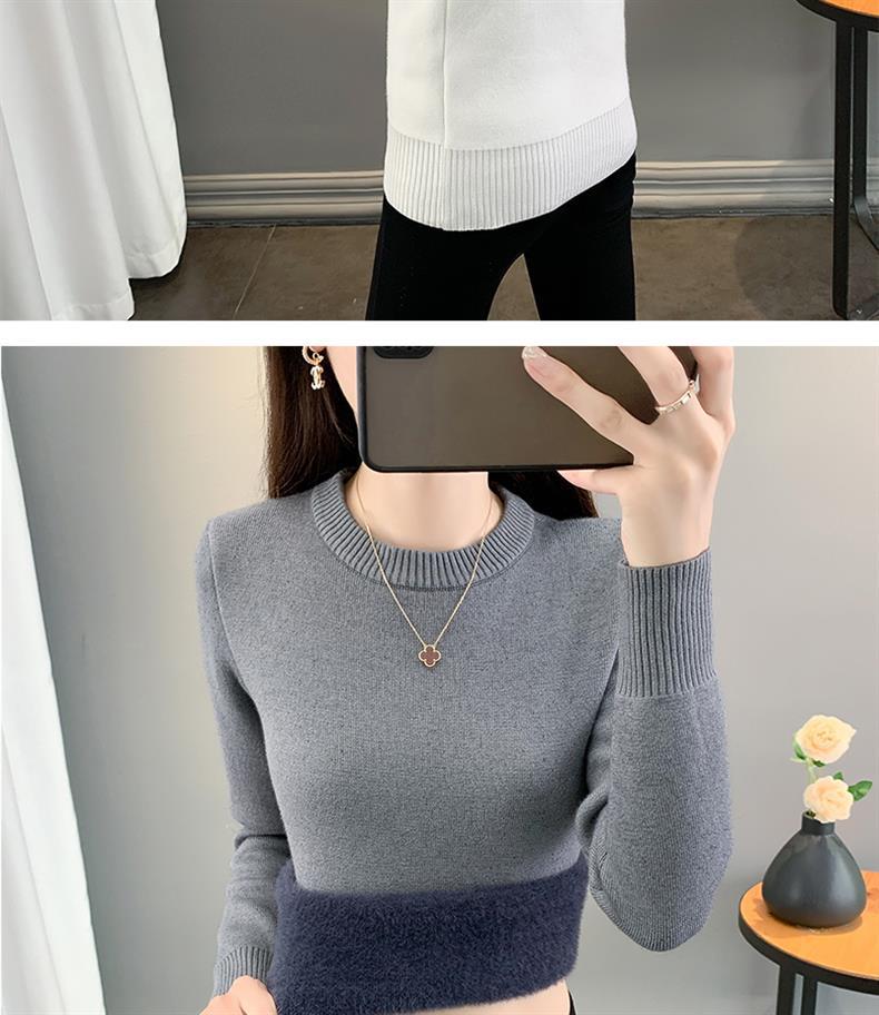 2025 Women's Fleece Knit Round Neck Sweater - Warm, Thick, Plus Velvet One-Piece Base Layer for Autumn/Winter