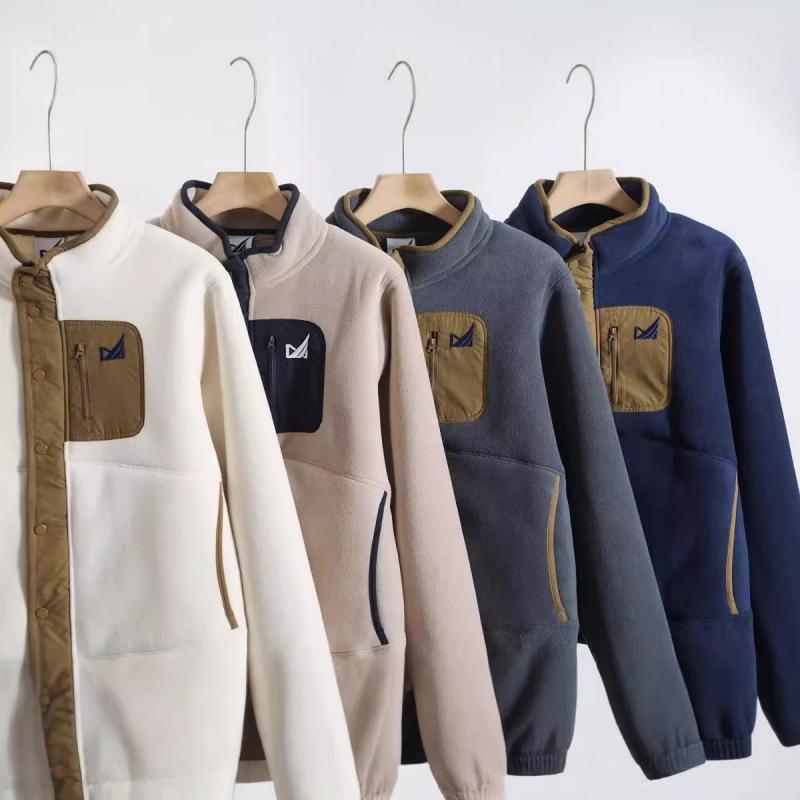 Herren Winter Patchwork Stehkragen Fleece Sweatshirt, 600g beidseitig verdickt.