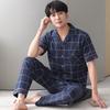 Pajamas Men's Summer Cotton Short Sleeve Trousers Men's Thin Summer Large Size Half Sleeve Men's Summer Loungewear Set