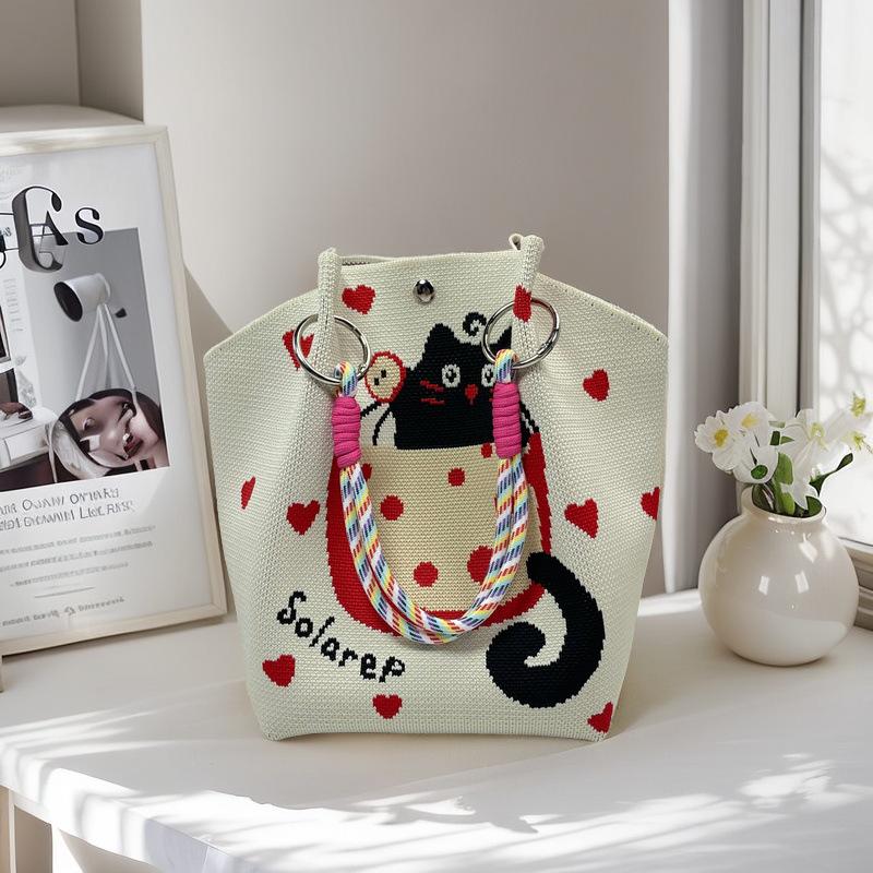 Handgestrickte Handtasche mit großem Fassungsvermögen, lässige, tragbare Pendler-Tragetasche, Umhängetasche, vielseitige Alltags-Handtasche